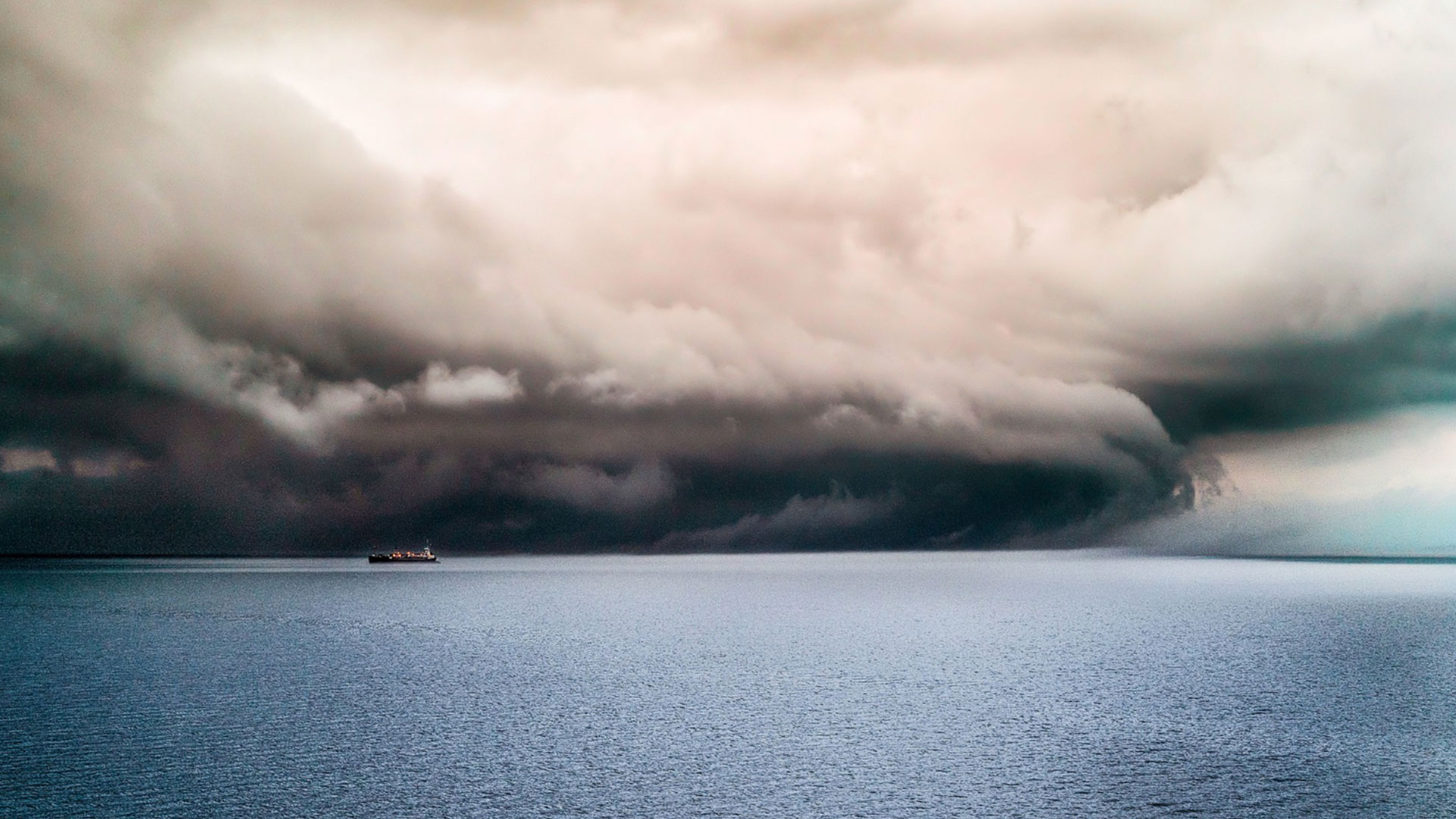 storm over freight ship