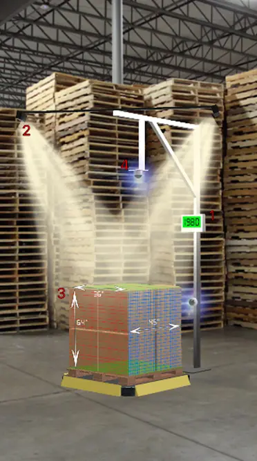 Dimensioner AR app screenshot a pallet dimensioner taking measurements in a warehouse