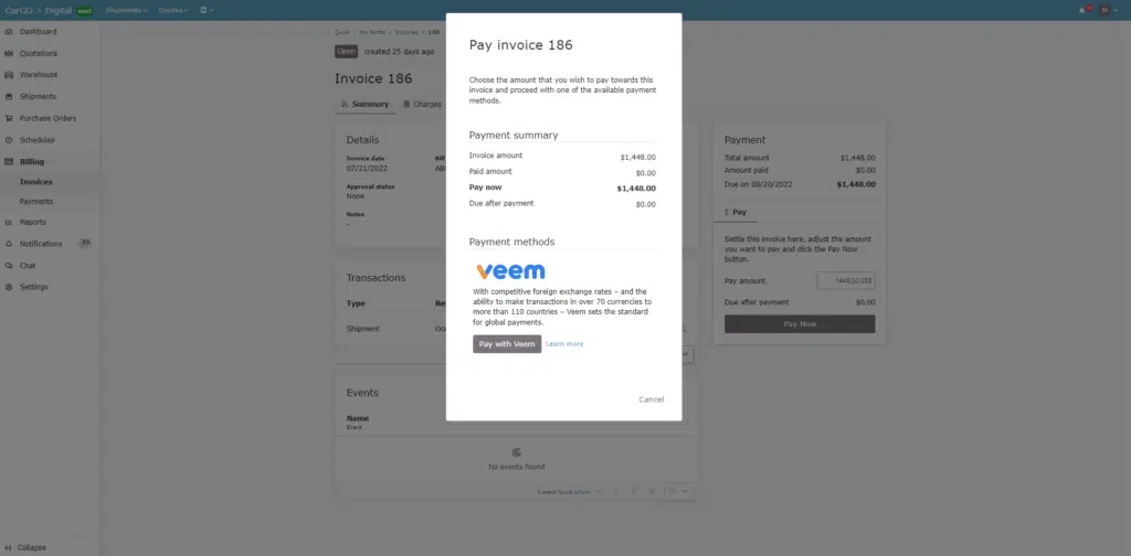 Online Freight Payments with Veem