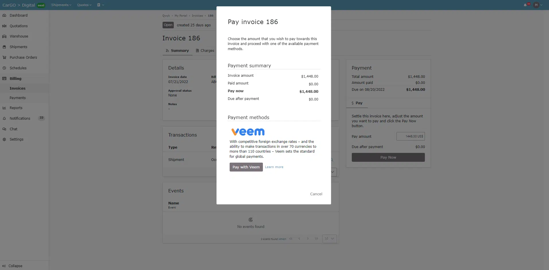 Online Freight Payments with Veem
